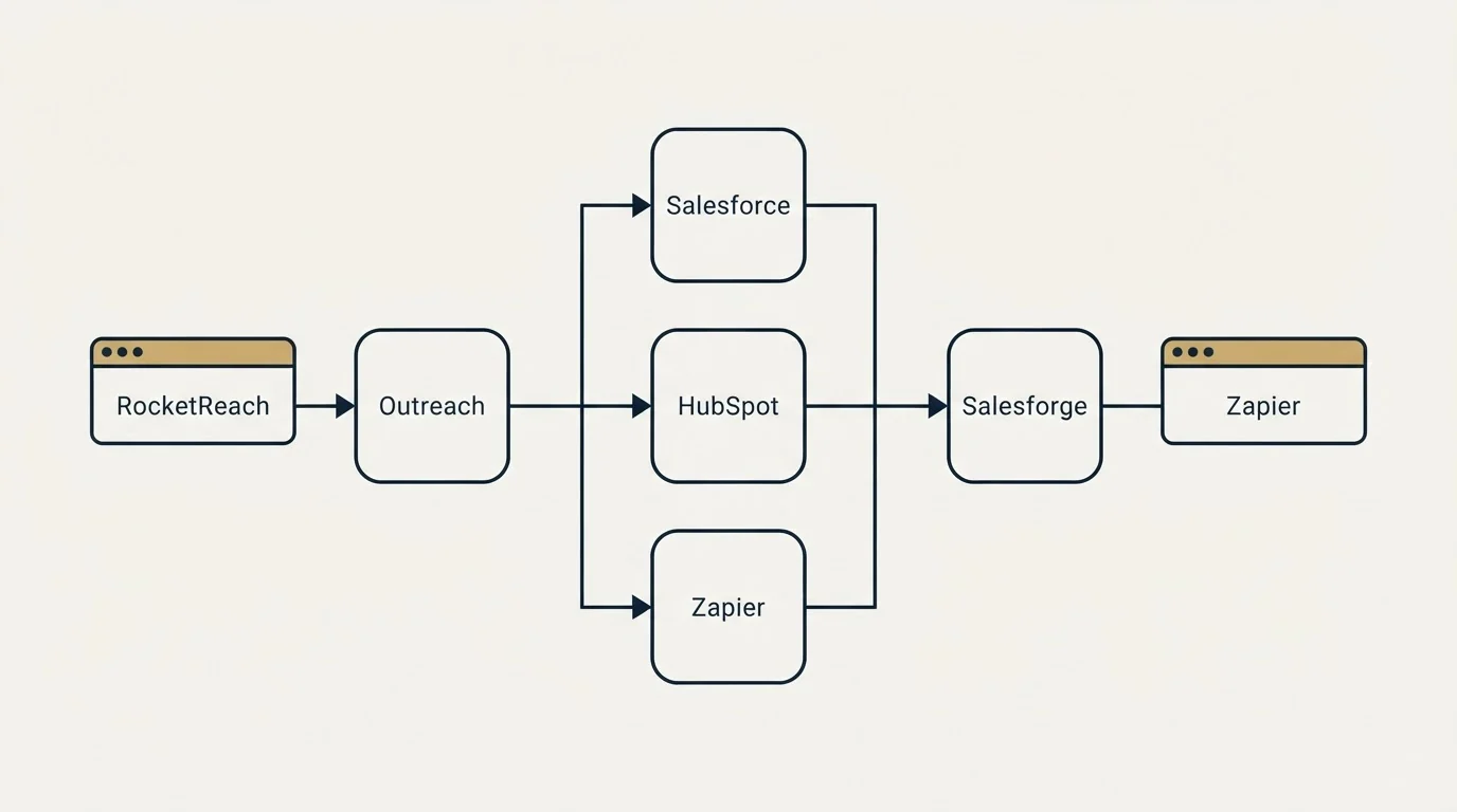 Integration flow: Integration Ecosystem (RocketReach, Salesforge, Salesforce, HubSpot)