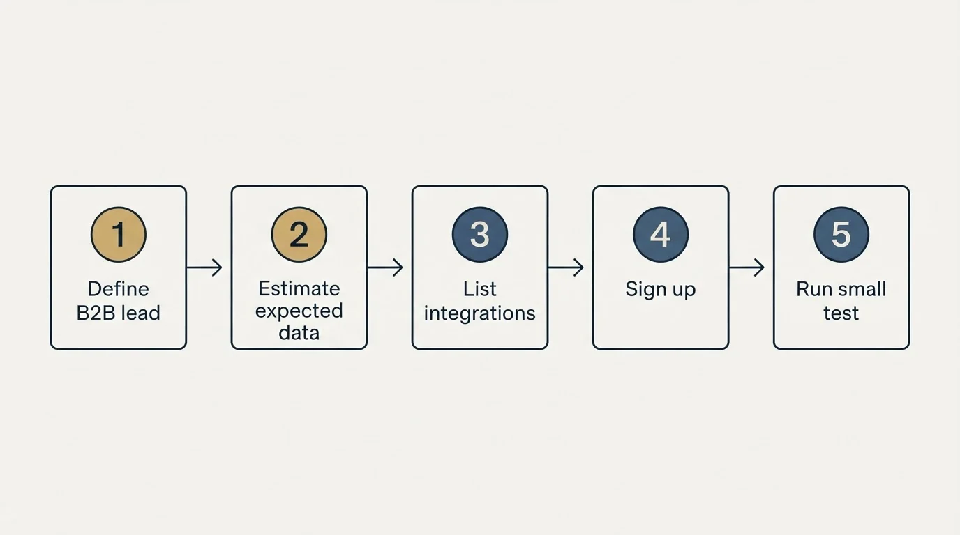 Step sequence: Getting Started Checklist (Define B2B lead, Estimate expected data, List integrations, Sign up)