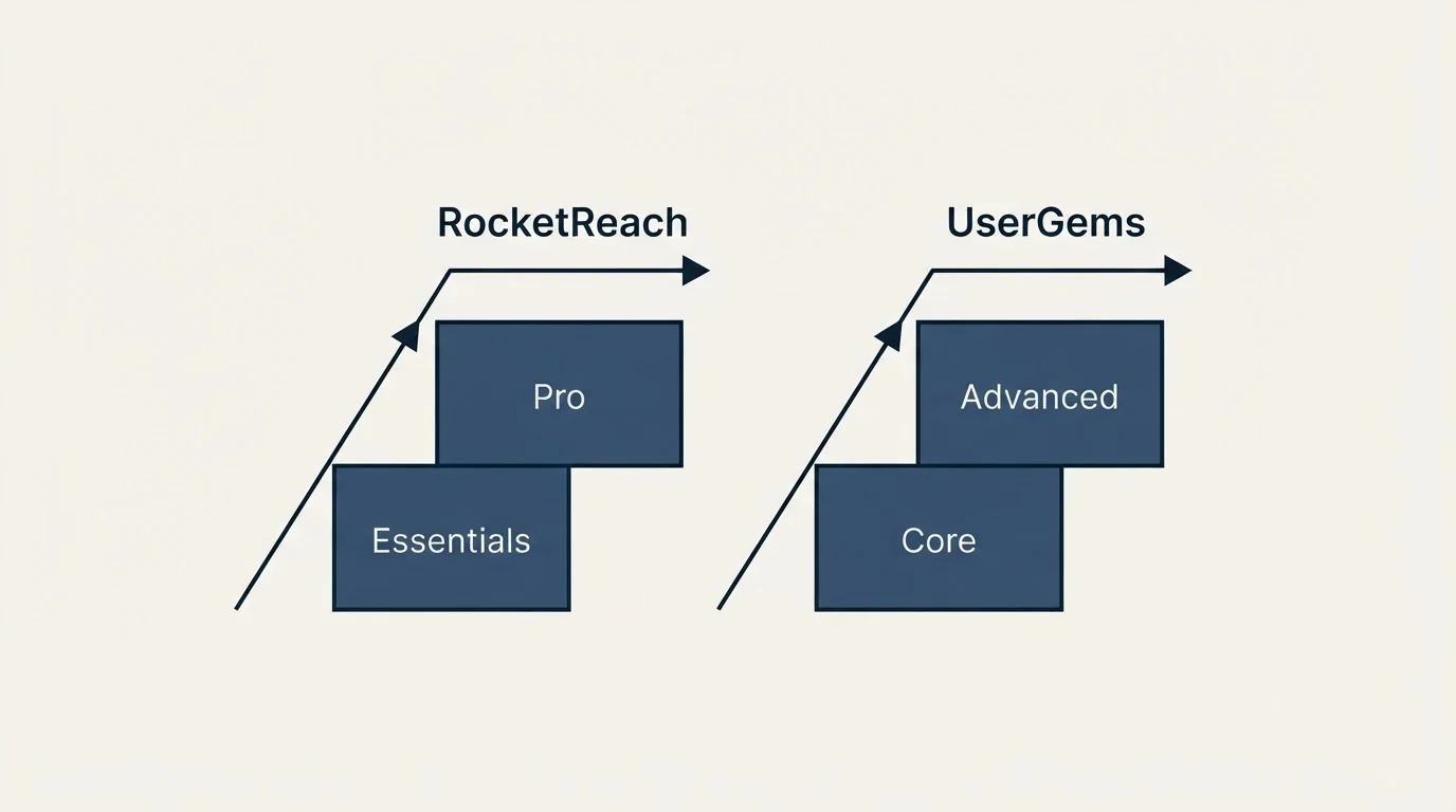 Pricing ladder: Pricing Comparison (RocketReach, UserGems, Essentials, Core)