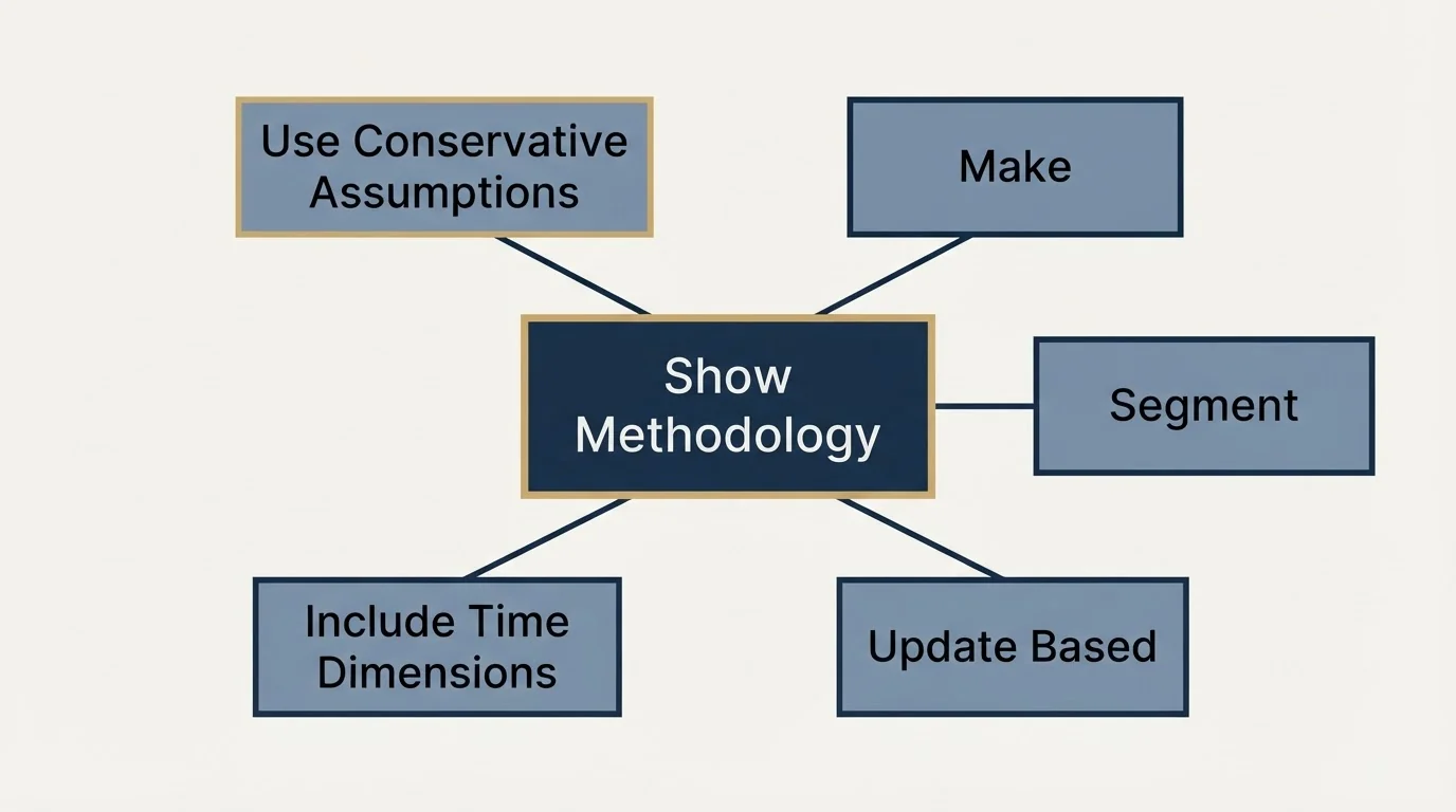 Schematic: Best Practices for ROI Content in Outreach (Show Methodology, Use Conservative Assumptions, Make, Segment)