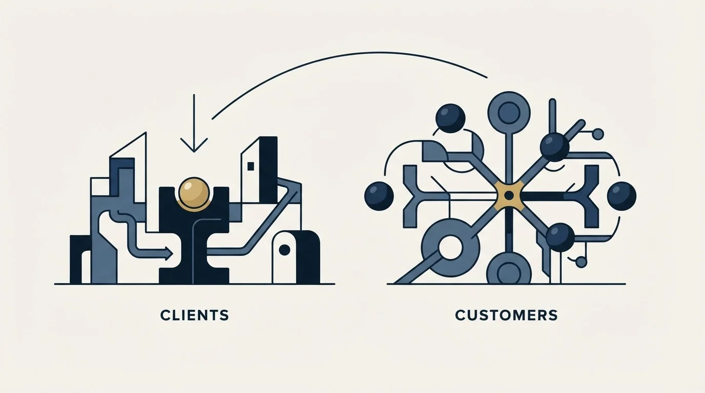 Section illustration: Prospecting for clients and prospecting for customers