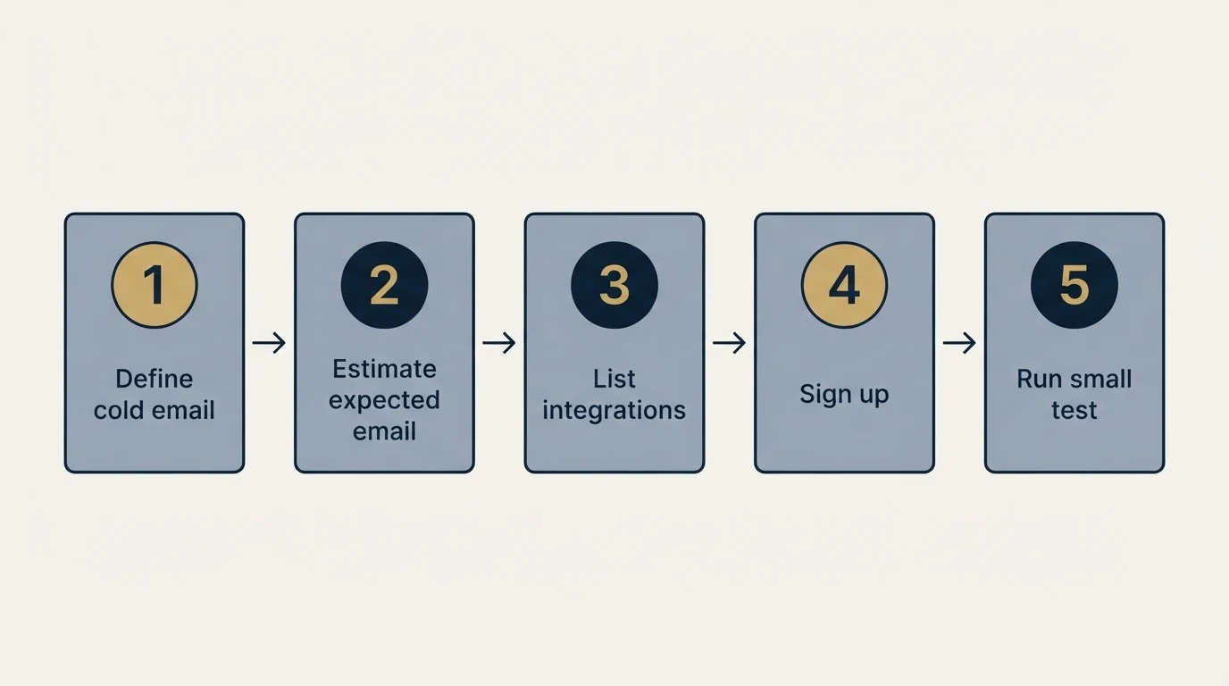 Step sequence: Getting Started Checklist (Define cold email, Estimate expected email, List integrations, Sign up)
