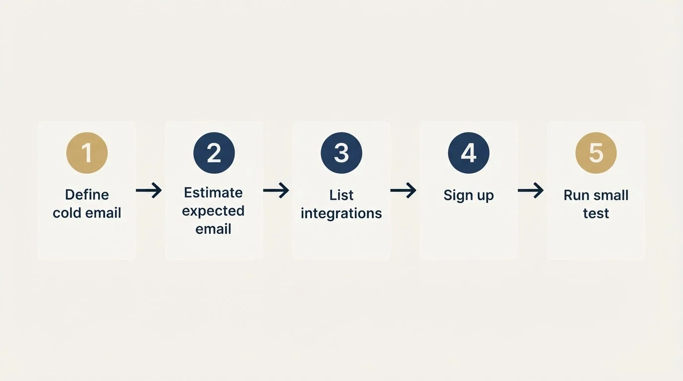 Step sequence: Getting Started Checklist (Define cold email, Estimate expected email, List integrations, Sign up)