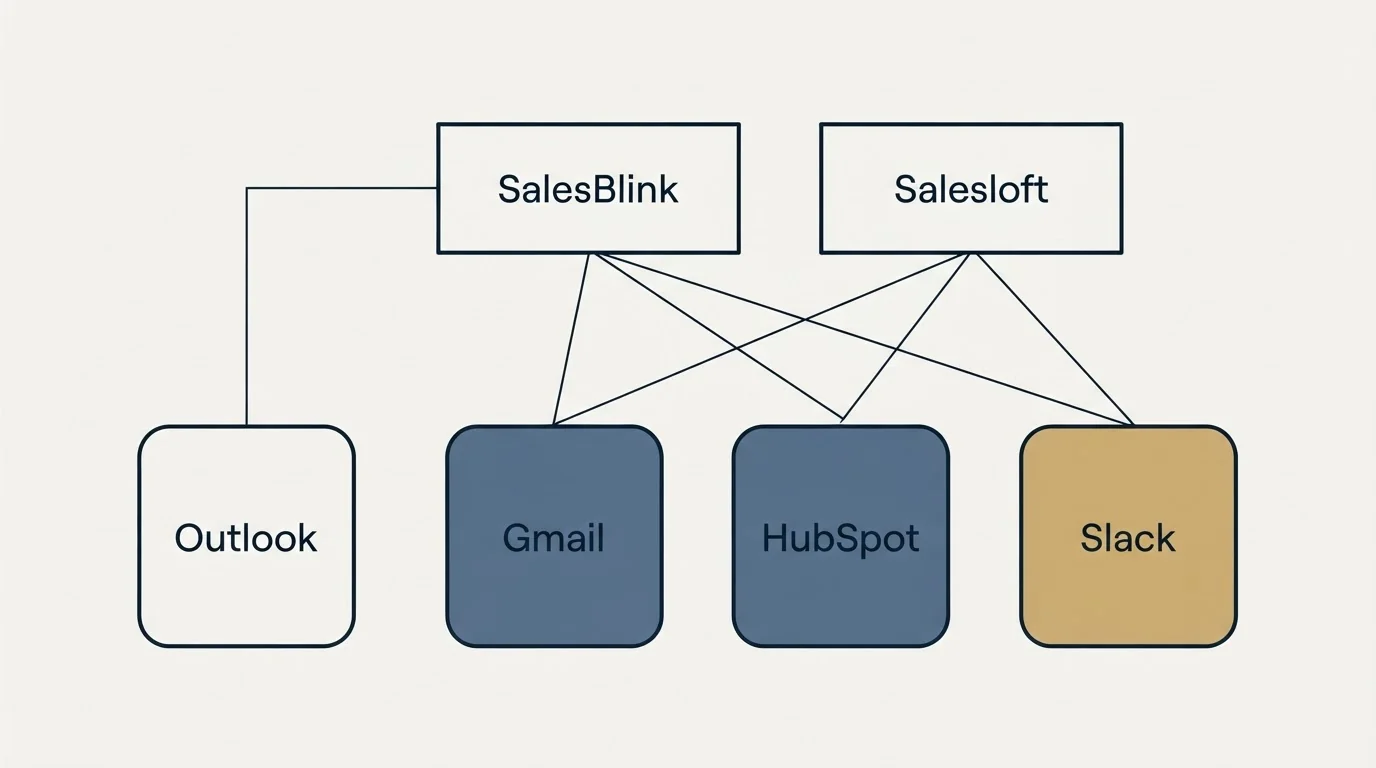 Integration grid: Integration Ecosystem (SalesBlink, Salesloft, Gmail, HubSpot)