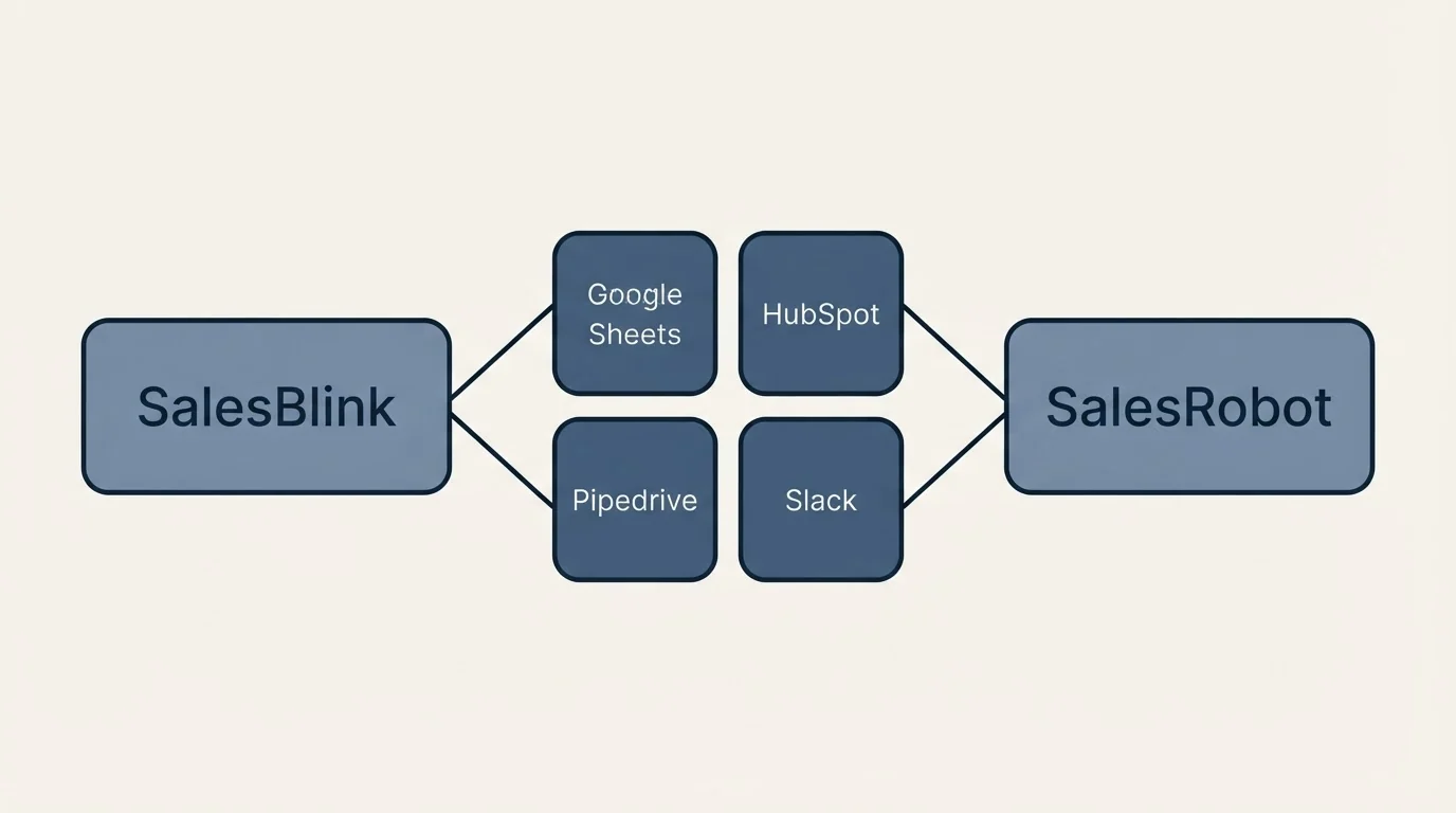Integration schematic: Integration Ecosystem (SalesBlink, SalesRobot, Google Sheets, HubSpot)