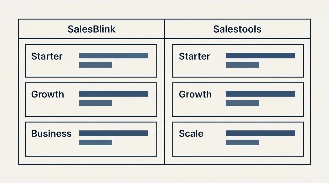 Pricing table: Pricing Comparison (SalesBlink, Salestools, Starter, Growth)