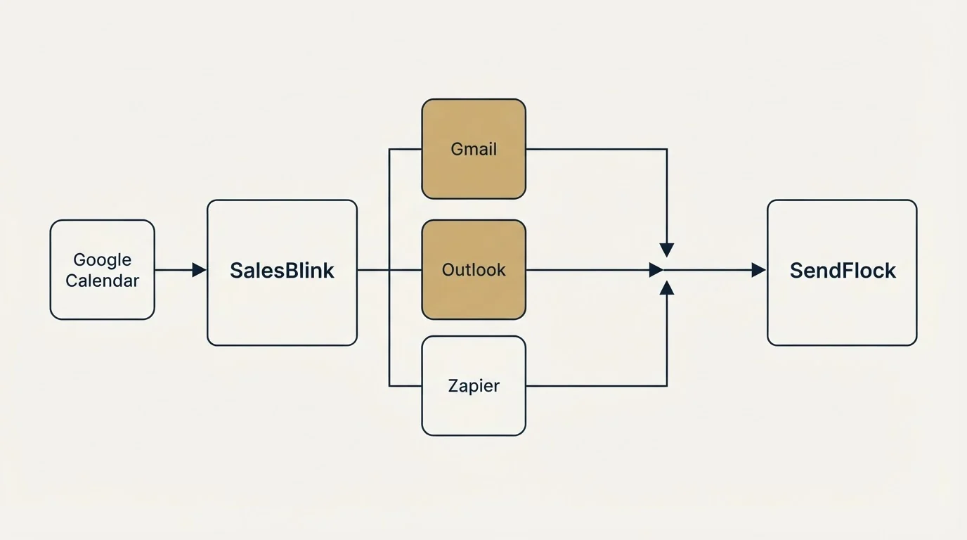 Integration flow: Integration Ecosystem (SalesBlink, SendFlock, Gmail, Outlook)