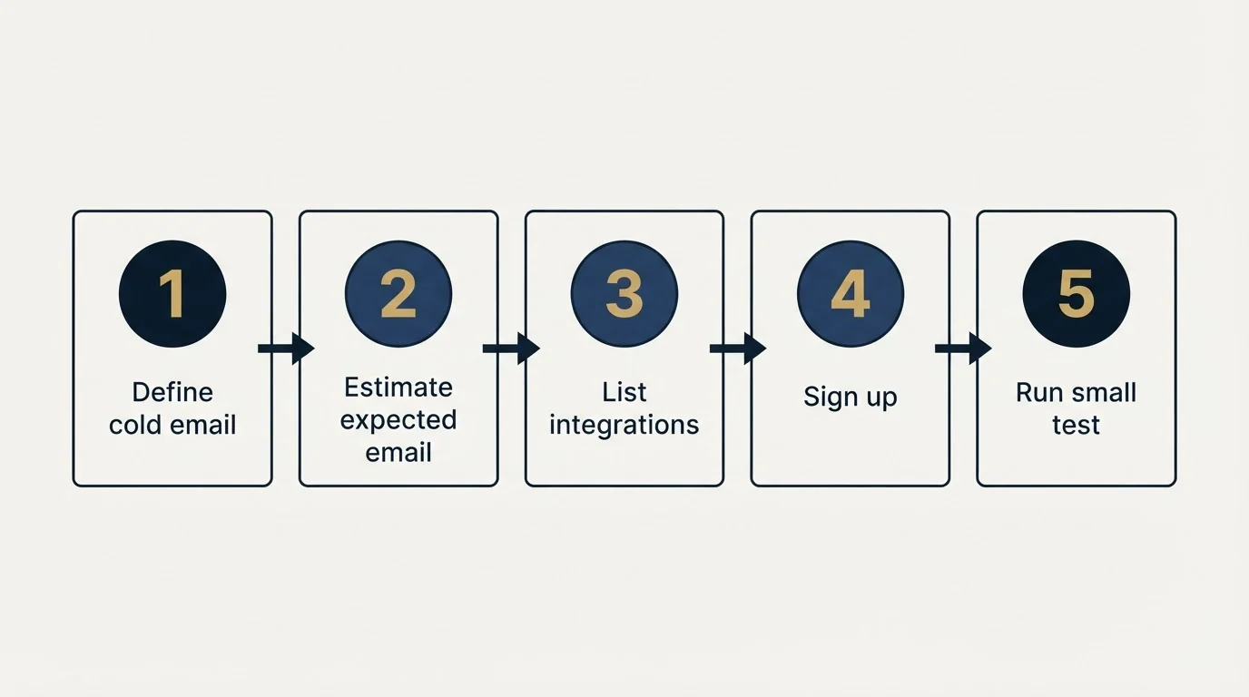 Step sequence: Getting Started Checklist (Define cold email, Estimate expected email, List integrations, Sign up)