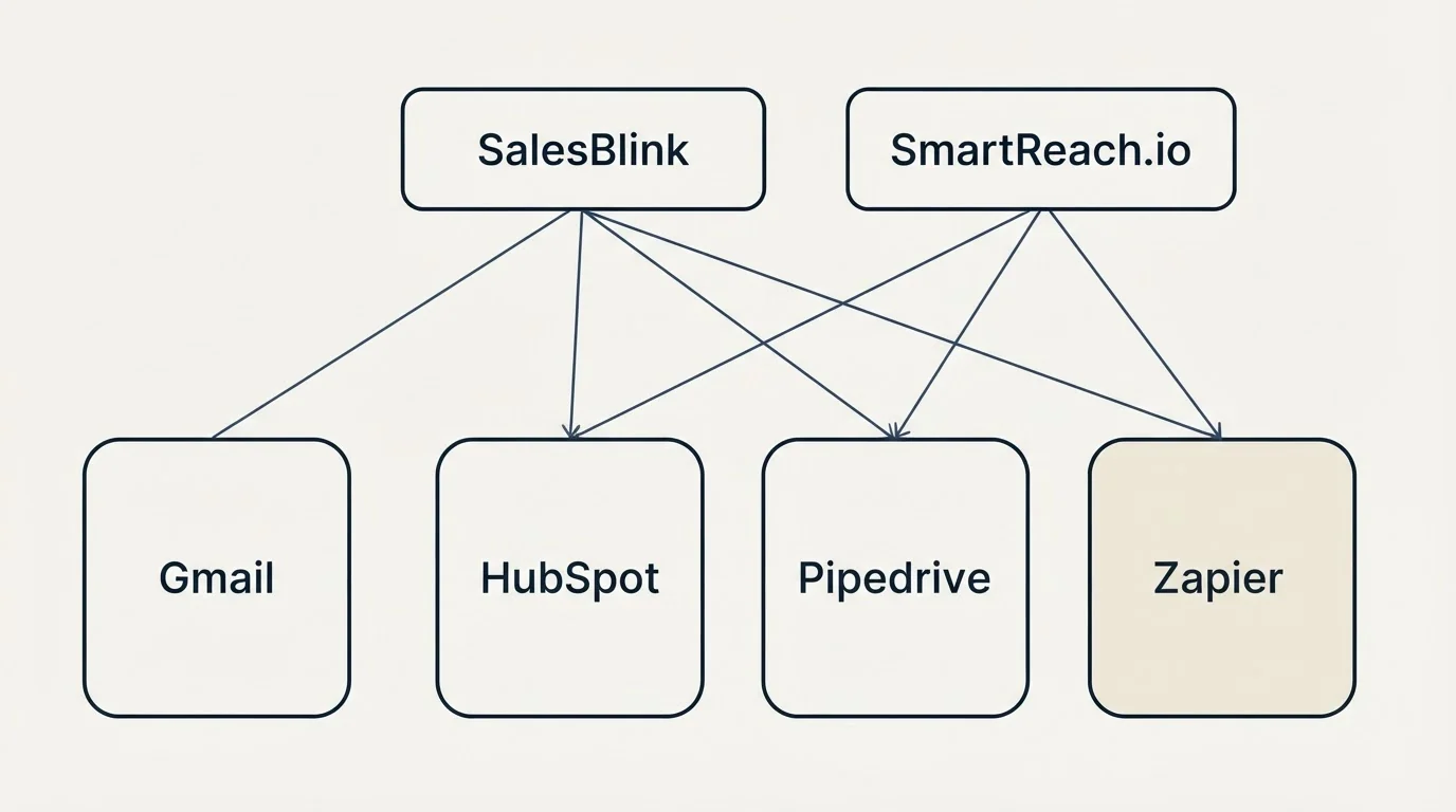 Integration grid: Integration Ecosystem (SalesBlink, SmartReach.io, HubSpot, Pipedrive)
