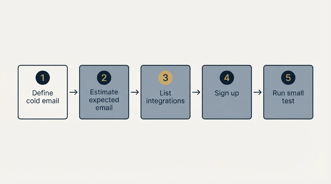 Step sequence: Getting Started Checklist (Define cold email, Estimate expected email, List integrations, Sign up)