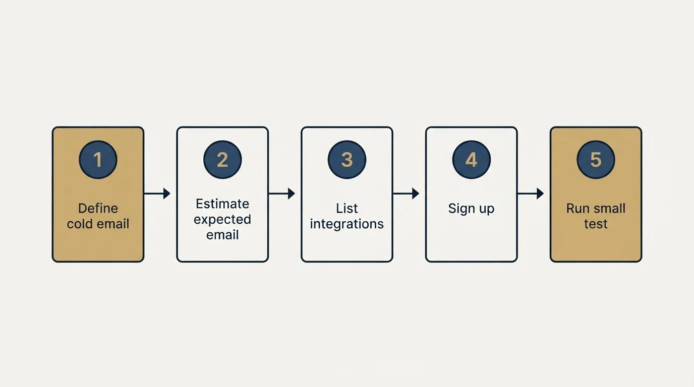 Step sequence: Getting Started Checklist (Define cold email, Estimate expected email, List integrations, Sign up)