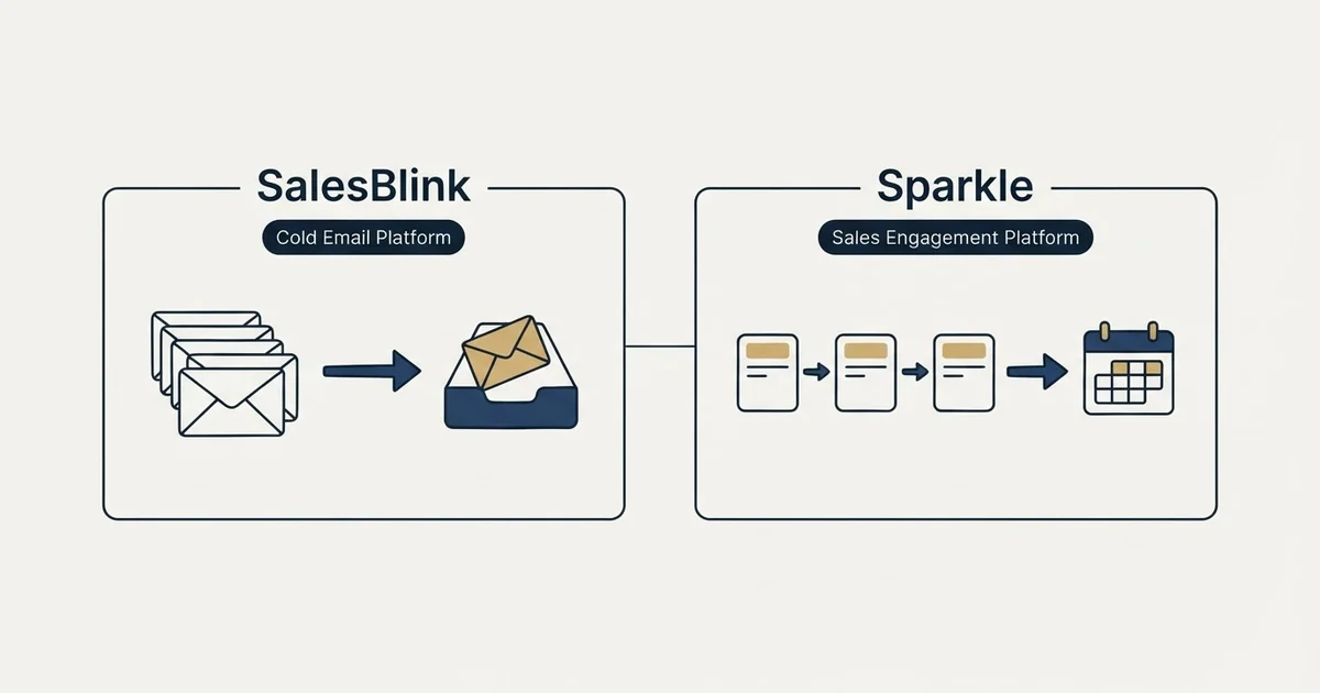 Side-by-side panels: SalesBlink vs Sparkle (Cold Email Platform, Sales Engagement Platform)