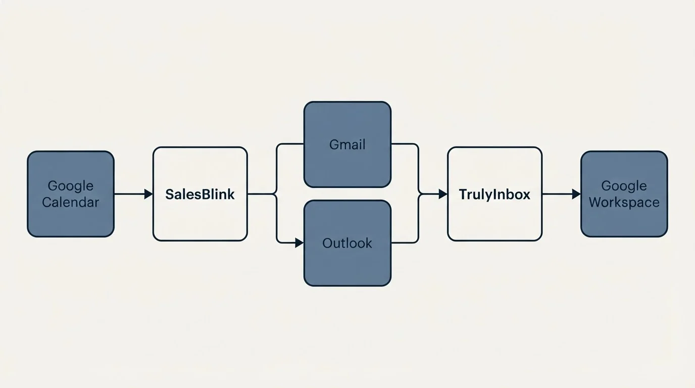 Integration schematic: Integration Ecosystem (SalesBlink, TrulyInbox, Gmail, Outlook)