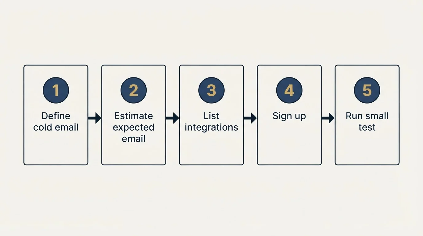 Step sequence: Getting Started Checklist (Define cold email, Estimate expected email, List integrations, Sign up)