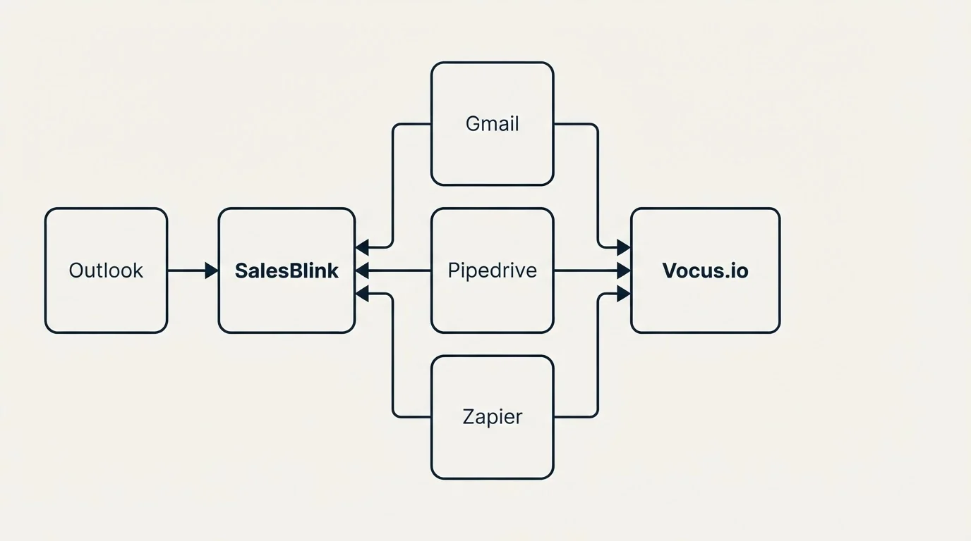 Integration flow: Integration Ecosystem (SalesBlink, Vocus.io, Gmail, Pipedrive)