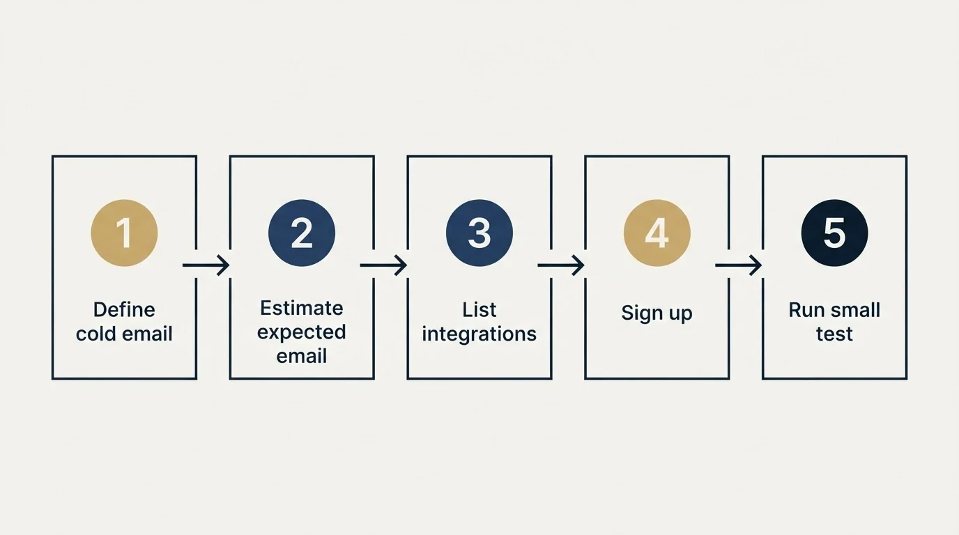 Step sequence: Getting Started Checklist (Define cold email, Estimate expected email, List integrations, Sign up)