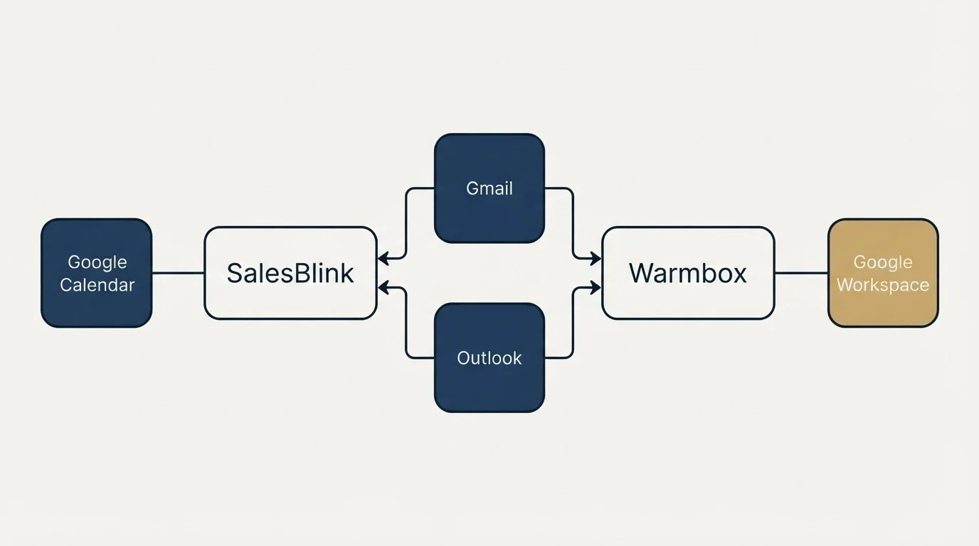 Integration flow: Integration Ecosystem (SalesBlink, Warmbox, Gmail, Outlook)