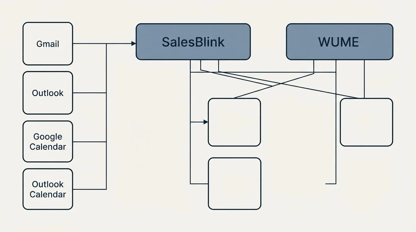 Integration grid: Integration Ecosystem (SalesBlink, WUME, Gmail, Outlook)