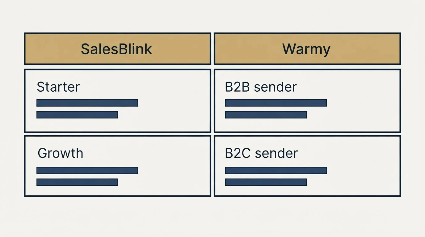 Pricing table: Pricing Comparison (SalesBlink, Warmy, Starter, B2B sender)