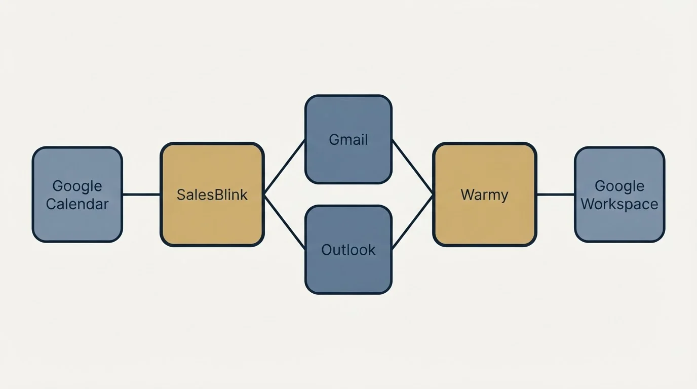 Integration schematic: Integration Ecosystem (SalesBlink, Warmy, Gmail, Outlook)