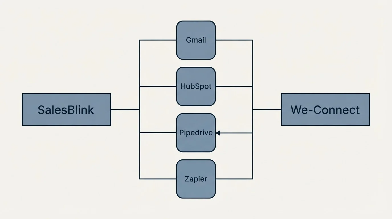 Integration flow: Integration Ecosystem (SalesBlink, We-Connect, Gmail, HubSpot)