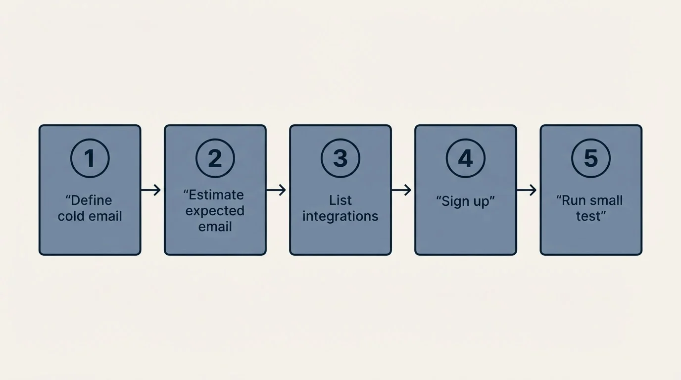 Step sequence: Getting Started Checklist (Define cold email, Estimate expected email, List integrations, Sign up)