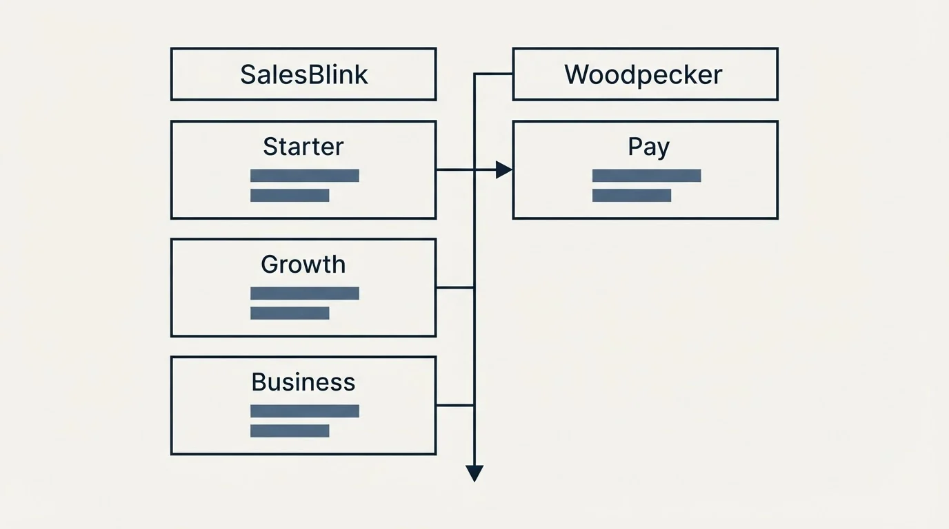 Pricing table: Pricing Comparison (SalesBlink, Woodpecker, Starter, Pay)