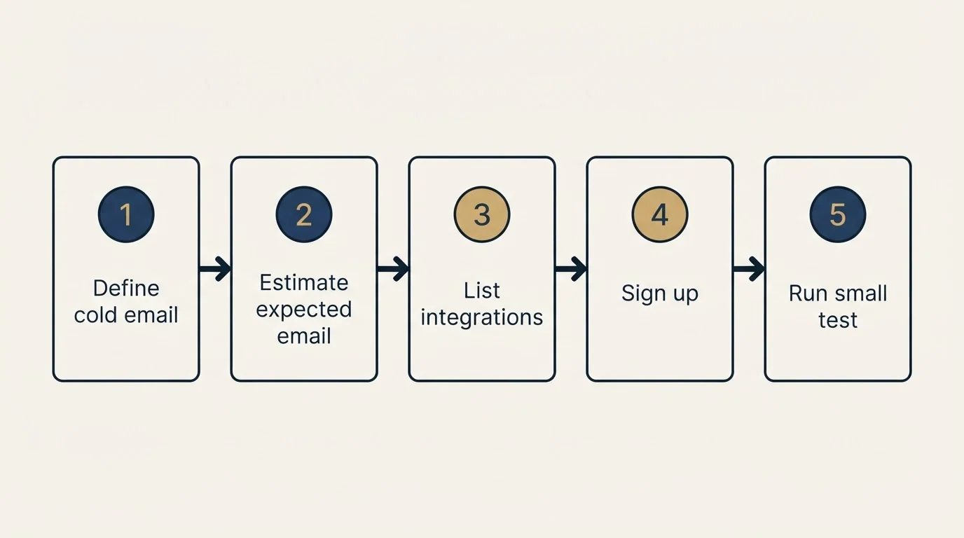 Step sequence: Getting Started Checklist (Define cold email, Estimate expected email, List integrations, Sign up)