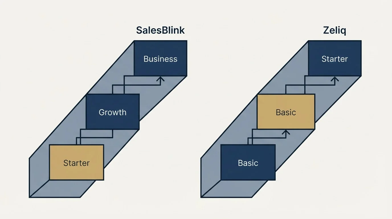 Pricing ladder: Pricing Comparison (SalesBlink, Zeliq, Starter, Basic)