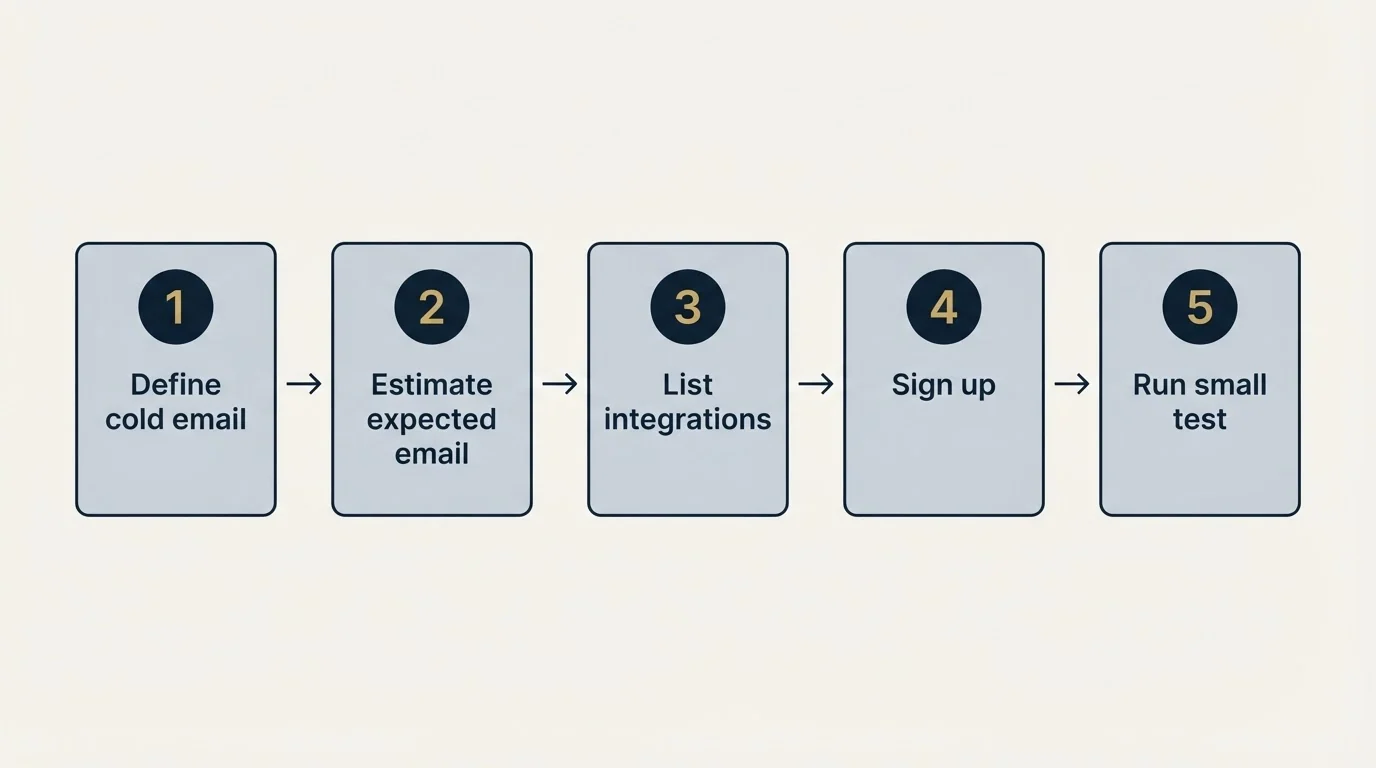 Step sequence: Getting Started Checklist (Define cold email, Estimate expected email, List integrations, Sign up)
