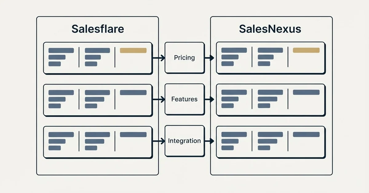 Comparison panel: Salesflare vs SalesNexus (Pricing, Features, Integration)