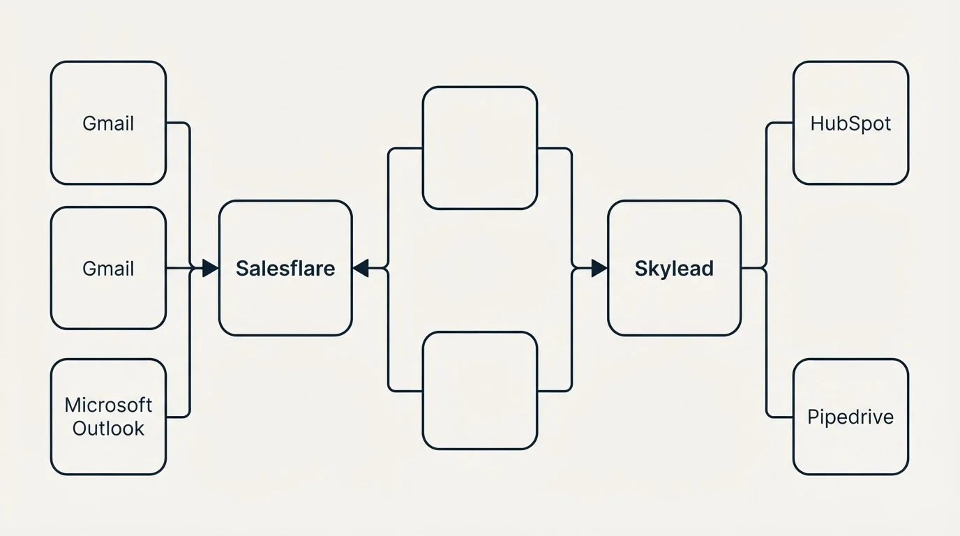 Integration flow: Integration Ecosystem (Salesflare, Skylead, Gmail, HubSpot)