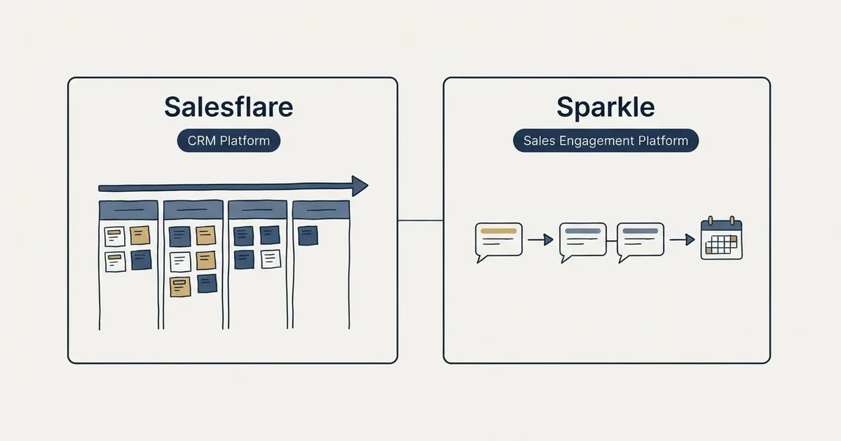 Side-by-side panels: Salesflare vs Sparkle (CRM Platform, Sales Engagement Platform)