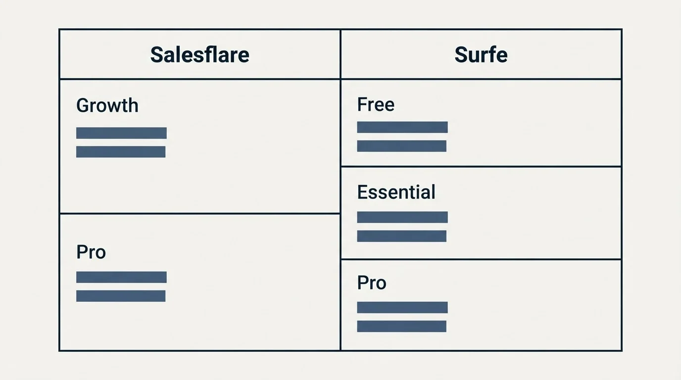 Pricing table: Pricing Comparison (Salesflare, Surfe, Growth, Free)