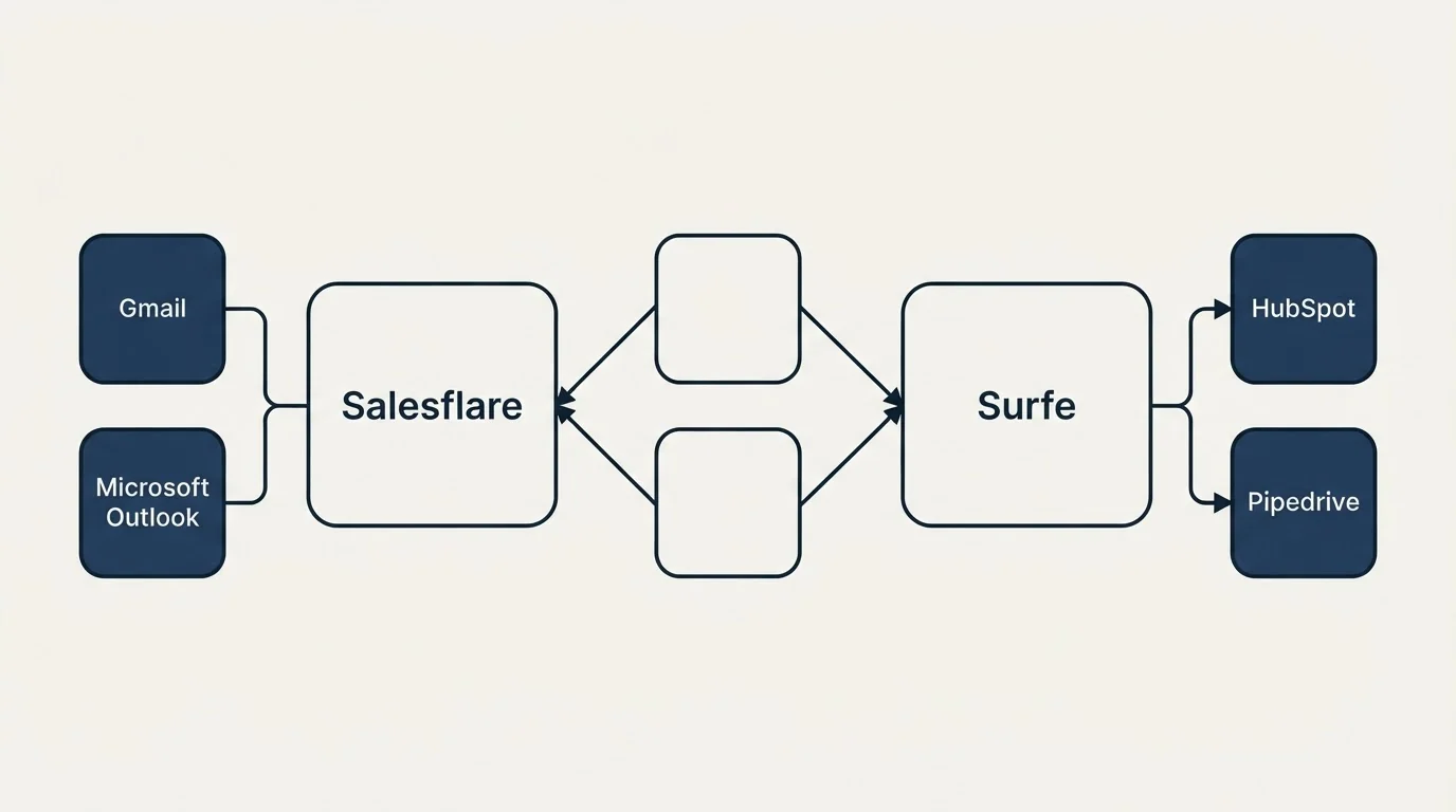 Integration schematic: Integration Ecosystem (Salesflare, Surfe, Gmail, HubSpot)