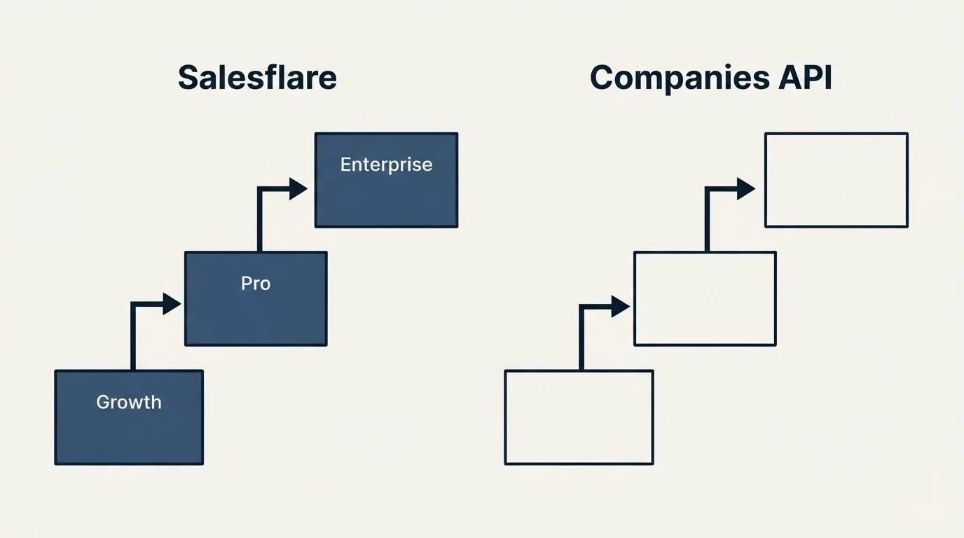 Pricing ladder: Pricing Comparison (Salesflare, Companies API, Growth, Pro)