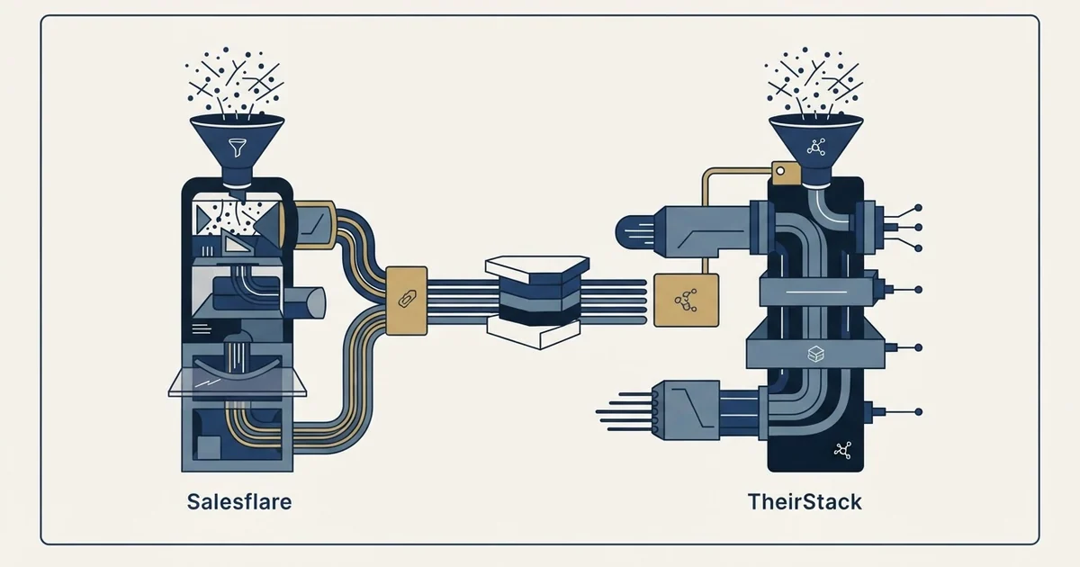 Editorial illustration for Salesflare vs TheirStack