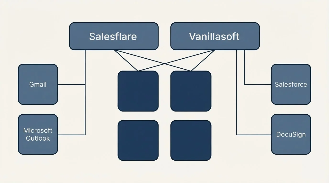 Integration grid: Integration Ecosystem (Salesflare, Vanillasoft, Gmail, Salesforce)