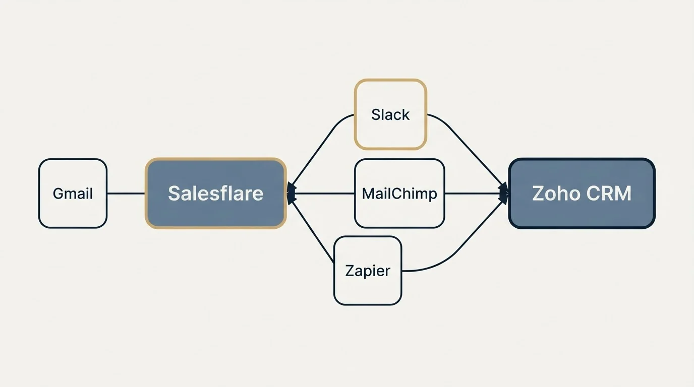 Integration schematic: Integration Ecosystem (Salesflare, Zoho CRM, Slack, MailChimp)