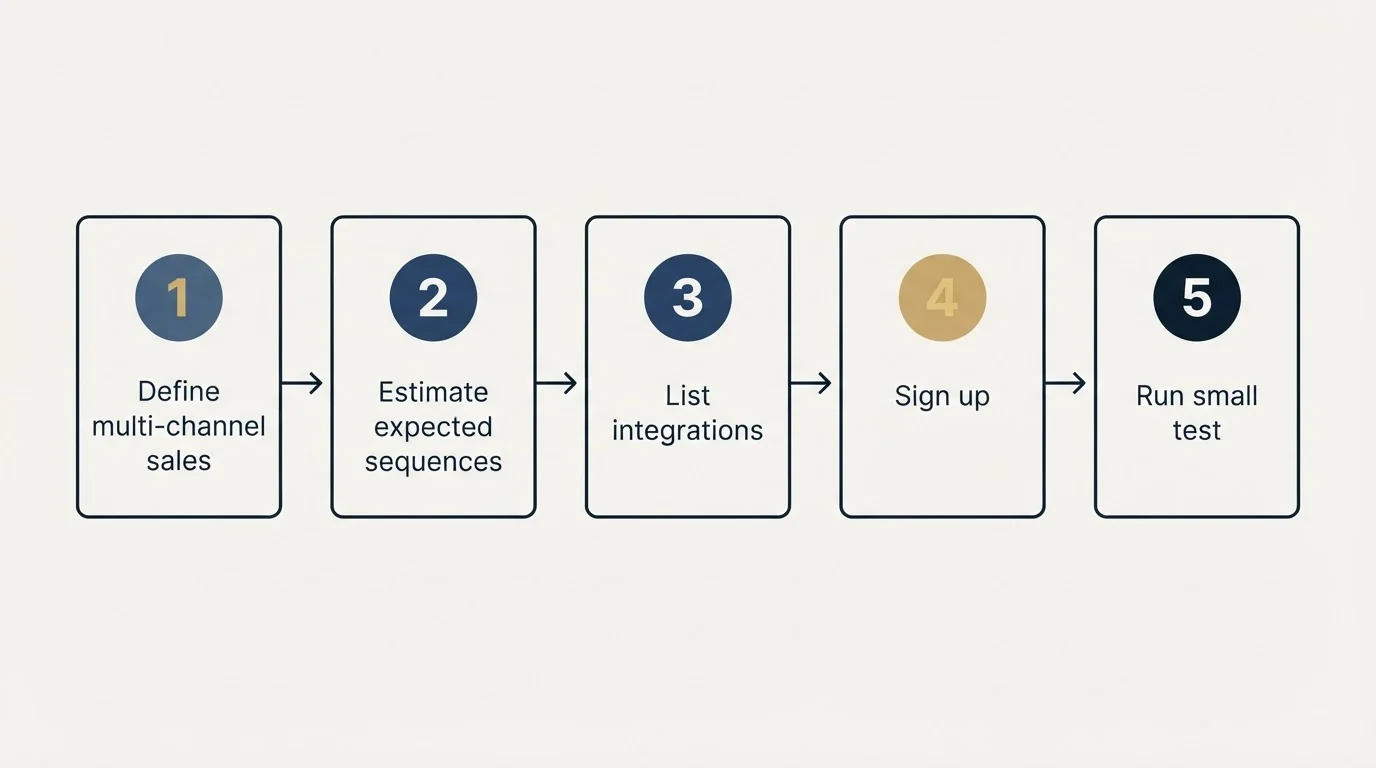 Step sequence: Getting Started Checklist (Define multi-channel sales, Estimate expected sequences, List integrations, Sign up)