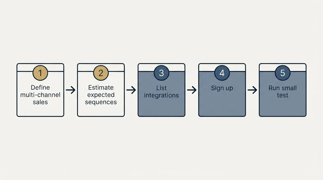 Step sequence: Getting Started Checklist (Define multi-channel sales, Estimate expected sequences, List integrations, Sign up)