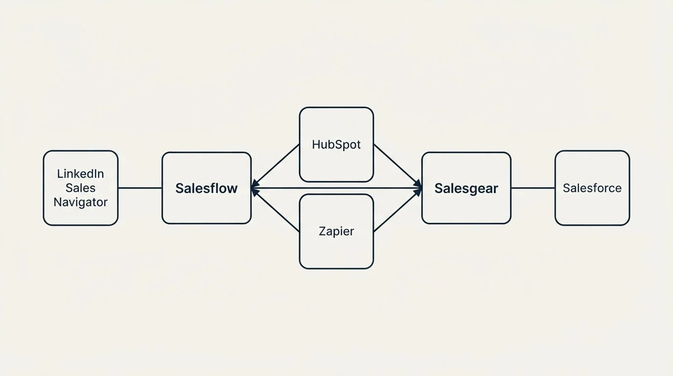Integration schematic: Integration Ecosystem (Salesflow, Salesgear, HubSpot, Zapier)