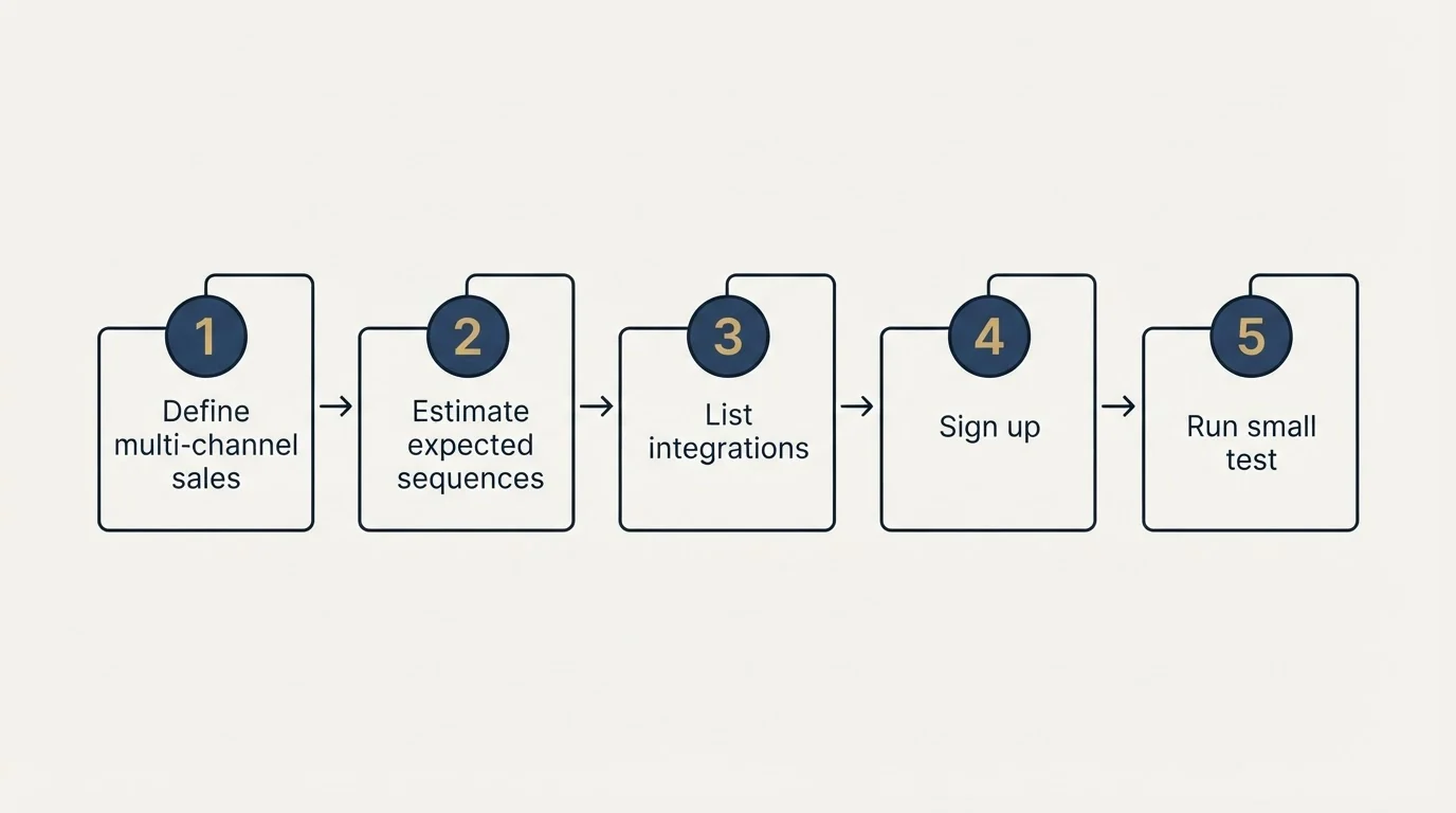 Step sequence: Getting Started Checklist (Define multi-channel sales, Estimate expected sequences, List integrations, Sign up)