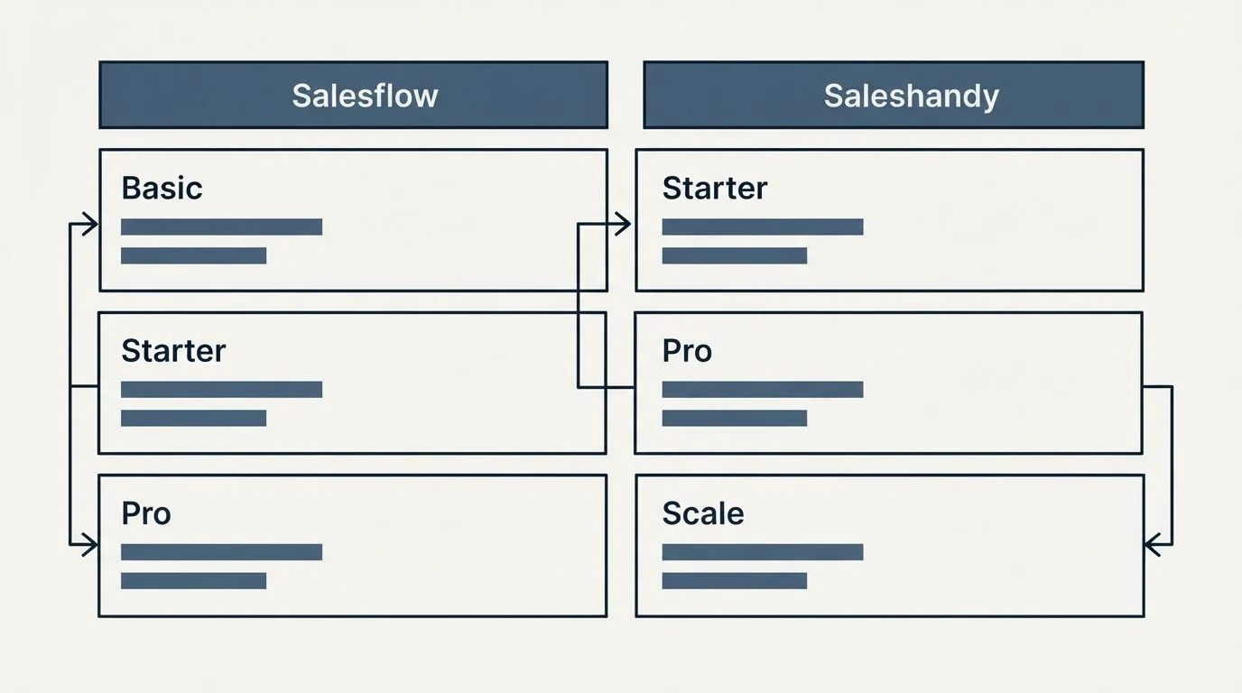 Pricing table: Pricing Comparison (Salesflow, Saleshandy, Basic, Starter)