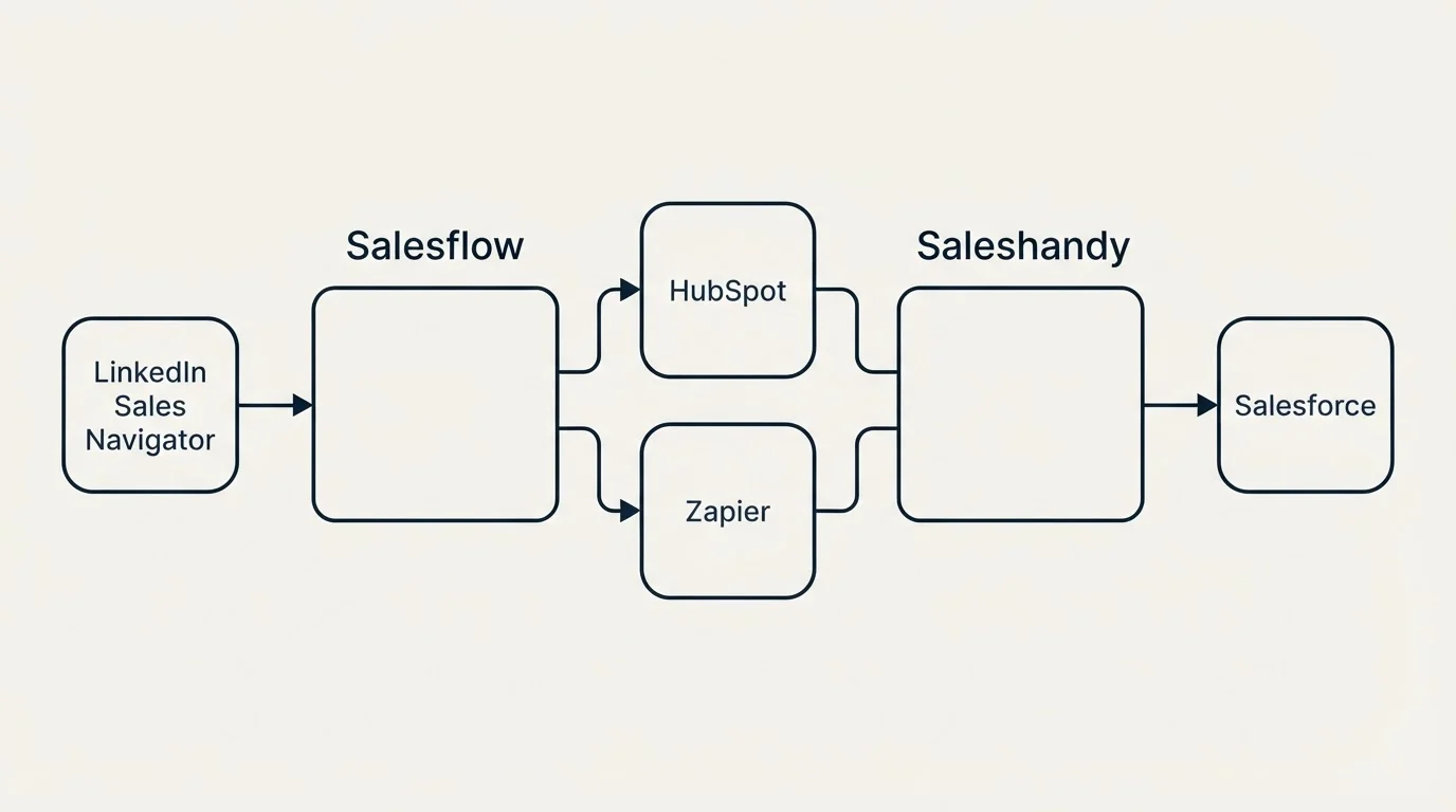 Integration schematic: Integration Ecosystem (Salesflow, Saleshandy, HubSpot, Zapier)