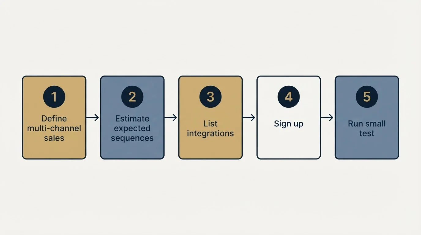 Step sequence: Getting Started Checklist (Define multi-channel sales, Estimate expected sequences, List integrations, Sign up)
