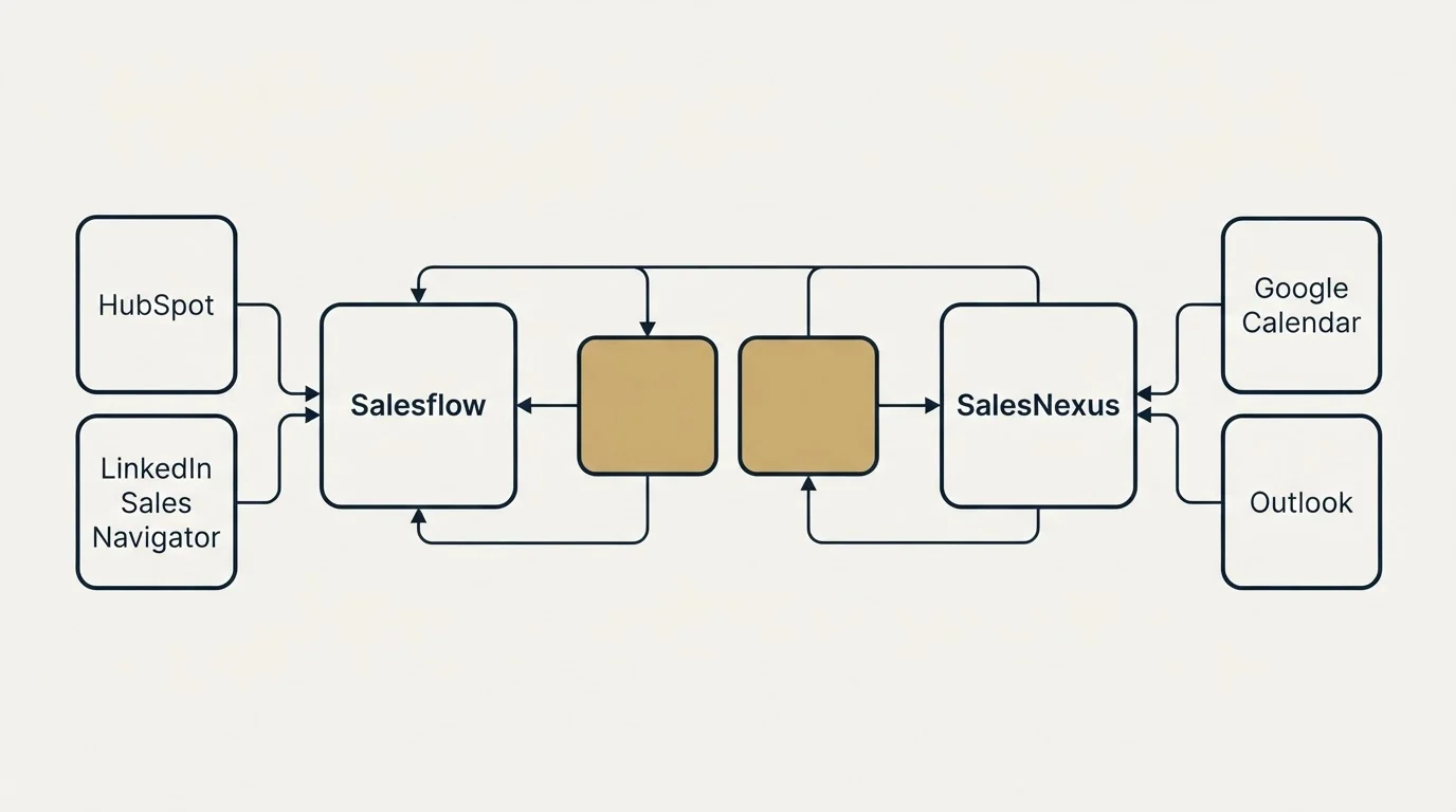 Integration schematic: Integration Ecosystem (Salesflow, SalesNexus, HubSpot, Google Calendar)