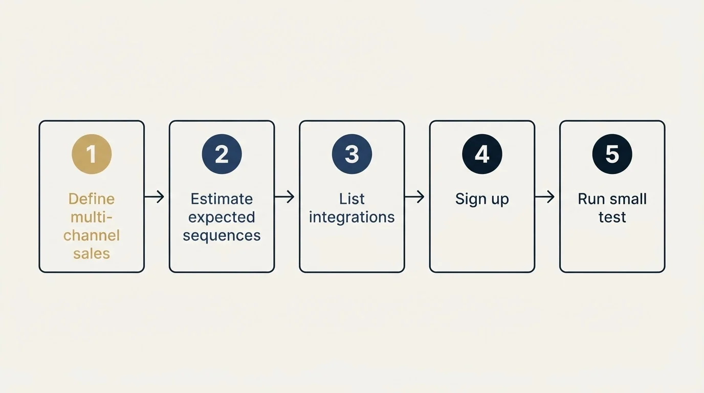 Step sequence: Getting Started Checklist (Define multi-channel sales, Estimate expected sequences, List integrations, Sign up)