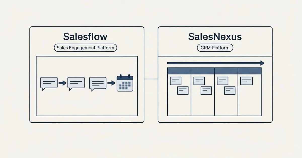 Side-by-side panels: Salesflow vs SalesNexus (Sales Engagement Platform, CRM Platform)