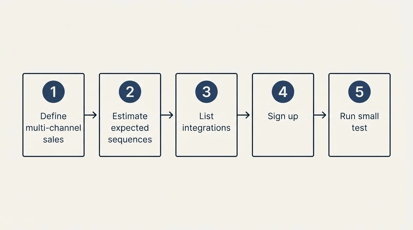 Step sequence: Getting Started Checklist (Define multi-channel sales, Estimate expected sequences, List integrations, Sign up)